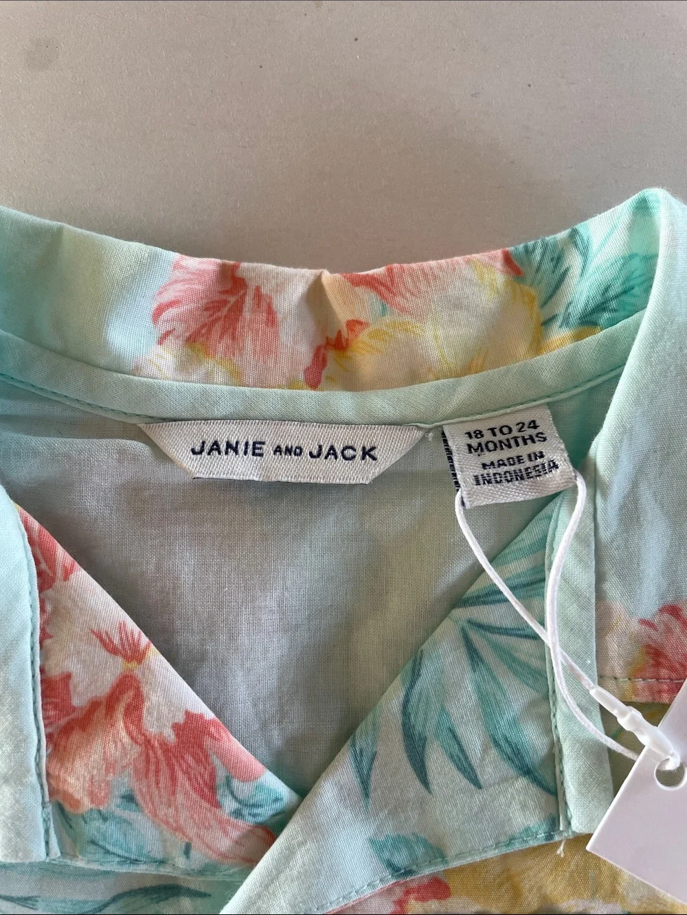 NWT Janie and Jack Aqua Tropical Romper Floral Shortalls 18-24 Month Cotton